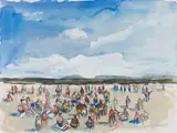 Beach Scene by Molly Joan Lamb Bobak, watercolour on paper, sold Jul 2024