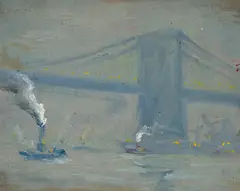 New York City Bridge by Frank Panabaker, oil on board, sold Jul 2024