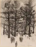 University of New Brunswick by Molly Joan Lamb Bobak, 1960, charcoal and graphite on paper, sold Jul 2024