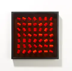 Jubiläum by Klaus Staudt, 2007, Holzprismen auf Holz montiert, in Objektrahmen mit farbigem Plexiglas, sold May 2022