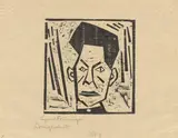 Kopf eines Mannes by Lyonel Feininger, 1918, Holzschnitt auf grau-braunem Durchschlagpapier, sold Aug 2022