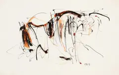 Ohne Titel by Peter Brüning, 1959, Tusche und Aquarell auf Bütten (altes Vorsatzpapier), sold Jun 2015