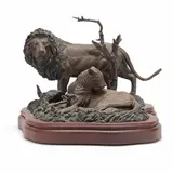 Lion and Lioness by Gary R. Swanson, Patinated bronze, sold Feb 2026