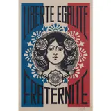 Liberté égalité fraternité - 2018 by Obey ou Shepard Fairey, Sérigraphie en couleurs sur papier crème Speckletone, toutes marges, sold Dec 2019