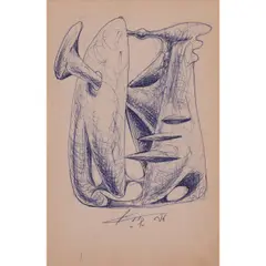 Composition by Agustín Cárdenas, 1956, Stylo à bille bleu sur papier, sold Jul 2020