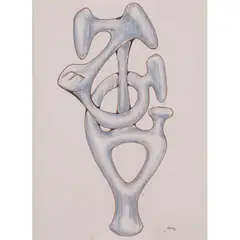 Projet de sculpture by Agustín Cárdenas, 1978, Encre de Chine et crayon de couleurs sur papier, sold Jul 2020