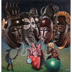 Sans titre (masques) by Amani Bodo, Acrylique sur toile, sold Jun 2020