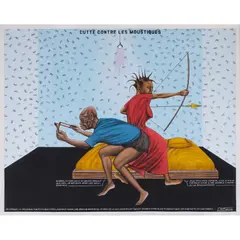Lutte contre les moustiques by Chéri Samba, 1999, Acrylique et paillettes sur toile, sold Jun 2020