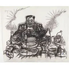 Drawing from Johannesburg, 2nd Greatest City after Paris (Soho Eating) by William Kentridge, 1989, Fusain et pastel sur papier, sold Jun 2020