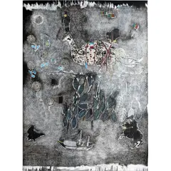 This Way is Not Easy 2 by Omar Ba, 2011, Huile, crayon et encre sur carton ondulé, sold Jun 2020