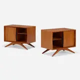 Nightstands, pair by Vladimir Kagan, c. 1950, cherry, enameled cherry, sold Mar 2023