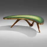 Mosaic coffee table, model 428 by Vladimir Kagan, c. 1959, walnut, glass tiles, bronze, sold Mar 2023