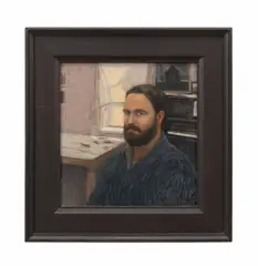 Self Portrait with Piano" - 1993 by Linden Frederick, oil on linen, sold Jun 2025