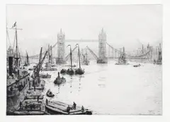 Untitled by Rowland Langmaid, etching "Tower Bridge", sold May 2023