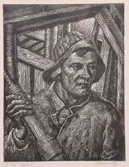 Untitled by Albert Abramovitz, woodcut "The Drill", sold May 2023