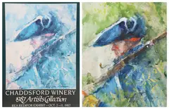 painting "Revolutionary Soldier by Rea Redifer, mixed media on paper, sold May 2023
