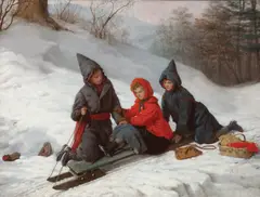 Don't Be Afraid, circa 1878 by Charlotte Mount Brock Morrell Schreiber, oil on canvas, sold Dec 2023