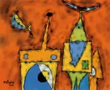 Exotic Village, 1964 by Jean Dallaire, oil on canvas, sold May 2024
