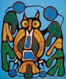 Great Medicine Horned Owl, 1985 by Norval Morrisseau, acrylic on canvas, sold May 2024