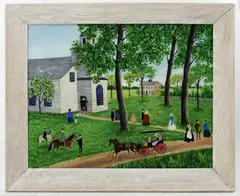 Churchyard by Albert Webster Davies, oil on board, sold Dec 2023