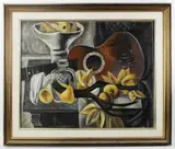 still life with guitar and fruit by Aleksandre Shevchenko, oil on canvas, sold Dec 2023