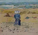 A beach landscape with figures by C.B Holland, oil, sold Oct 2023