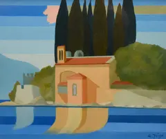 A contemporary depiction of an Italian coastal by Ugo Frigo, oil, sold Oct 2023