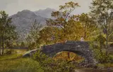A woman contemplating on a stone arched bridge by Ward Heys, 1875, watercolour, offered Oct 2023
