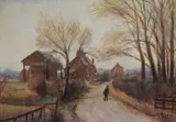 An autumnal landscape depicting a lone figure walking by Albert Pinkham Ryder, watercolour, offered Oct 2023
