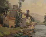Laroque-des-Arcs, near Cahors, France by H. Crawforth, 1967, watercolour, offered Aug 2023
