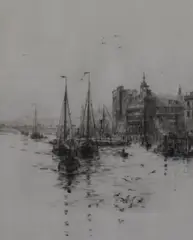 The Embankment (Sea Scout Training Ship by Rowland Langmaid, pencil, sold Aug 2023