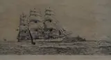 A monochrome etching by Rowland Langmaid, etching, sold Aug 2023