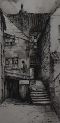 Woreley Boat Steps by Peter Monks, pencil, sold Aug 2023