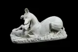 A white marble group of a greyhound bitch and puppy, mid 19th century by Joseph Gott, sculpture, sold Dec 2024