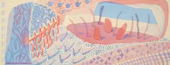 Composition Red & Blue by David Hockney, Lithograph printed in colours, sold Nov 2024