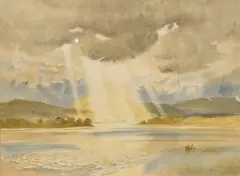 Loch scene with rowing boat by Roland Vivian Pitchforth, watercolour, sold Mar 2025