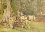 Study of a workhorse and cart by Jessie Pym, watercolour, sold Mar 2025