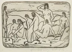 Nudist figural group by Anthony Slade, 1931, etching, sold Mar 2025