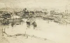 Dieppe harbour by Eliab George Earthrowl, etching, sold Mar 2025