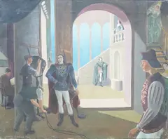 Theatrical scene by James Cleaver, oil on canvas, offered Mar 2025