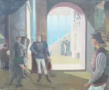 Theatrical scene by James Cleaver, oil on canvas, offered Mar 2025