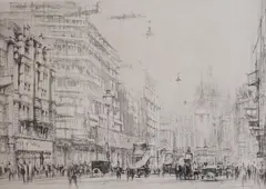 Fleet Street, London by William Walcot, etching, sold Mar 2025