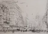 Fleet Street, London by William Walcot, etching, sold Mar 2025