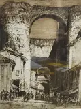 Gate of Saint Vincent, Avila by Frank Brangwyn, etching, sold Mar 2025