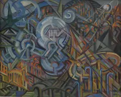 Bruxelles, Expo by Colbert Cassan, 1958, oil on canvas, sold Feb 2025