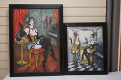 Art Deco burlesque women by Natia Antadze, 2018, oil, sold Feb 2025
