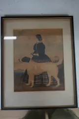Study of a lady and dog by Thomas Webster, watercolour, sold Feb 2025