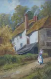 Mother and child before a cottage by Sidney Hardy, oil on canvas, sold Feb 2025