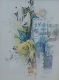 Still life of vessels and fruit by Shirley Trevena, watercolour and mixed, offered Feb 2025