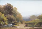 Riverscape with cattle grazing by William Williams of Plymouth, 1886, oil on board, sold Feb 2025